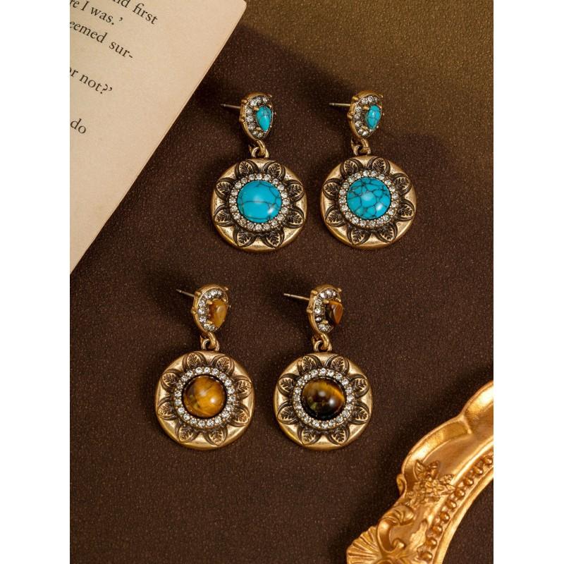 Vintage Sunflower Earrings With Palace Style Personalized Medieval High End Set Turquoise