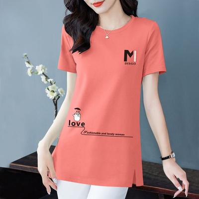 100% Cotton T-Shirt Casual Fashion New Loose Round Neck Ins Style Split Top
