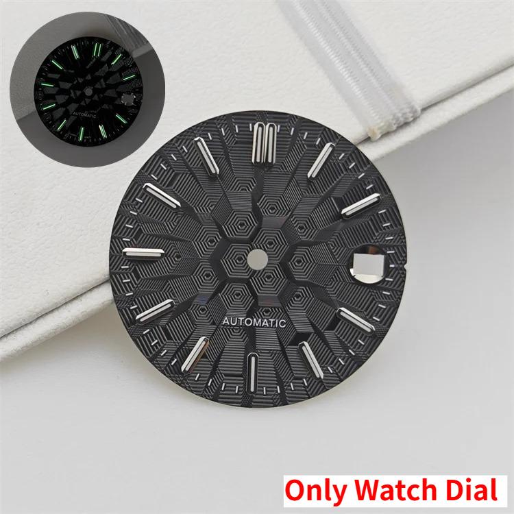 NH35 Watch Dial and Watch Hands 28.5mm Geometric Shapes Texture Dial Green Luminous Watch Accessories for NH35 NH36 Movement