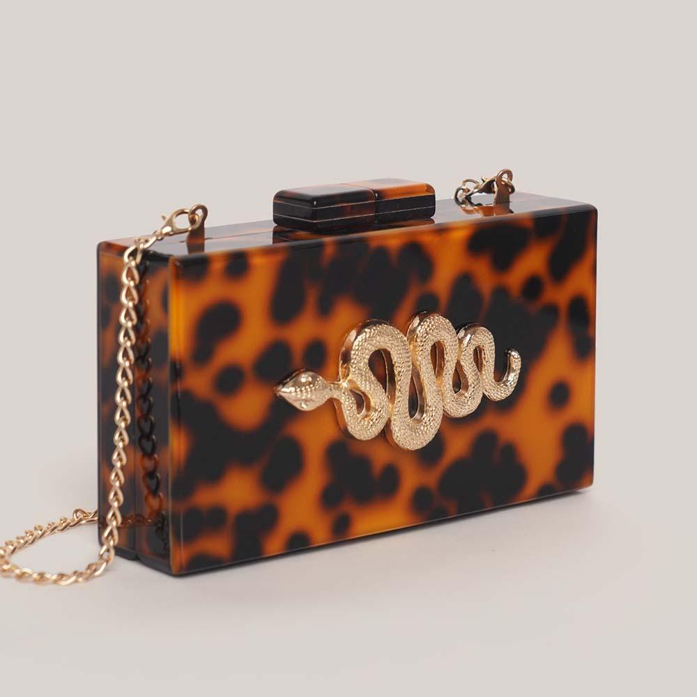 Women'S Tortoiseshell Acrylic Dinner Bag Shoulder Diagonal Span Wedding Banquet Clutch Bag Chain Bag