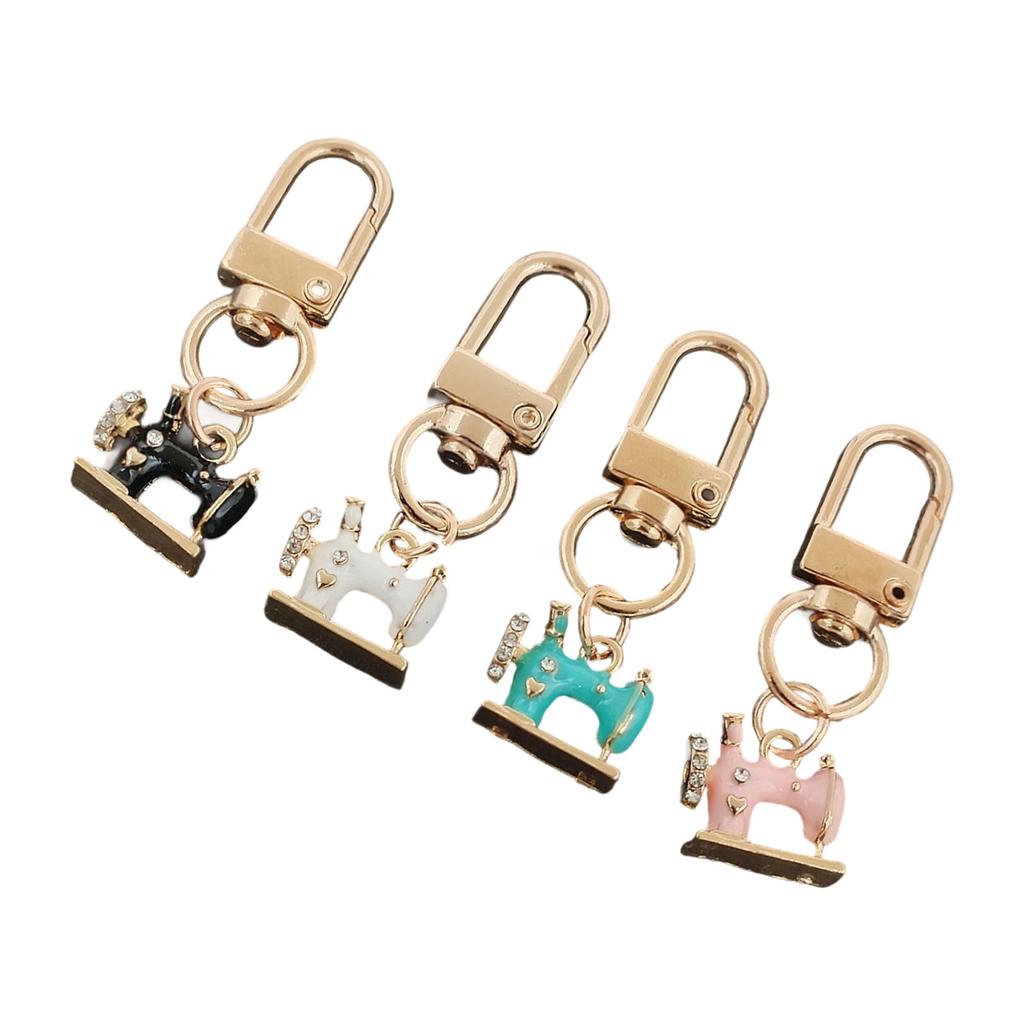 4Pcs Shiny Rhinestone Sewing Machine Keychain Vintage Alloy Jewelry Accessory Rustproof Gift For Birthday Christmas