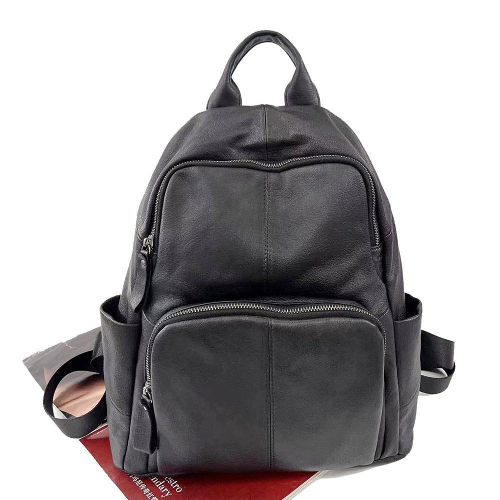 Odinė kuprinė moterims, juoda, karvės odos, moteriška kuprinė, universali, minkštos odos, užsegama užtrauktuku nugaroje, apsaugos nuo vagystės dizainas, moteriška rankinė