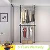 Bymaocar 2 Tiers Household Thicken Stainless Steel Poles Telescopic Drying Hanger Rack Storage Holder Adjustable Height & Length