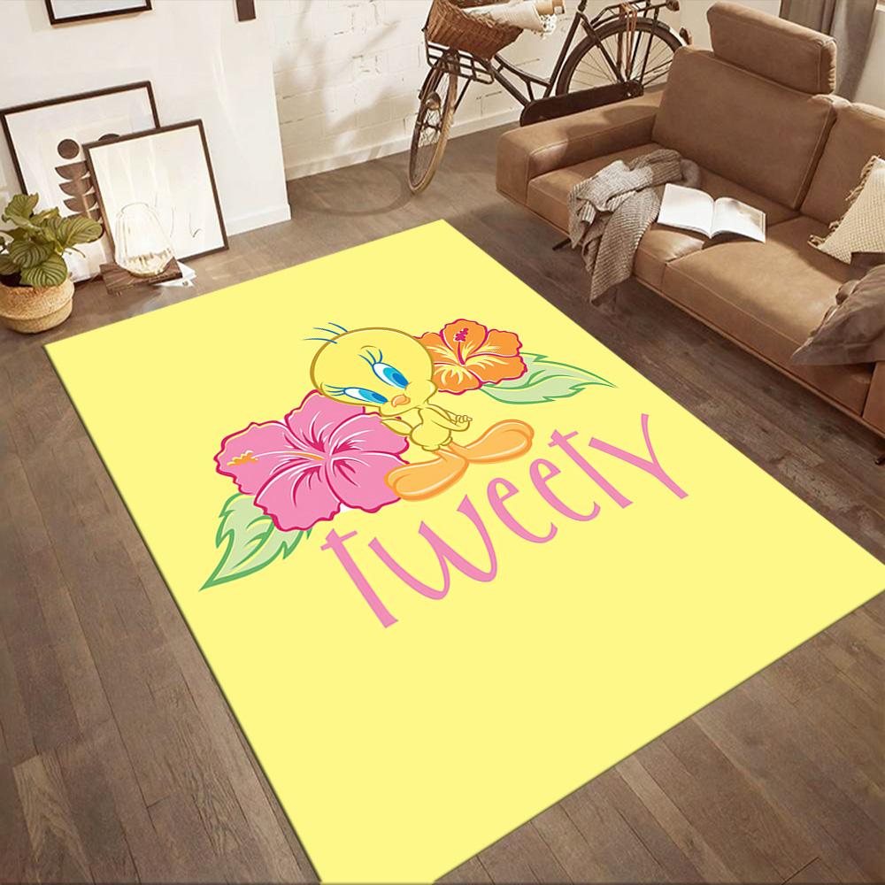 Tweety Bird Collage Square rugs are a great choice for living rooms, bedrooms, home décor, and as gifts.