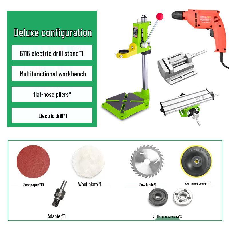 Compact Multifunctional Bench Drill Stand for Hand Drills - High Precision Workbench Fixture