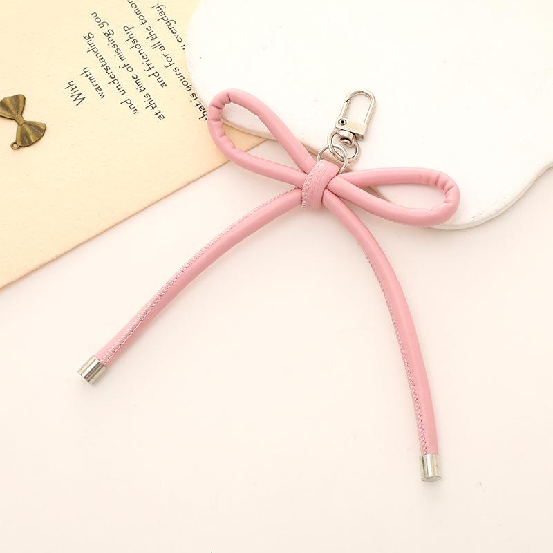 New Korean Fashion Vintage Leather Bow Keychain Charms Bag Pendant Mobile Phone Pendant Accessories Y2K Jewelry Keychain