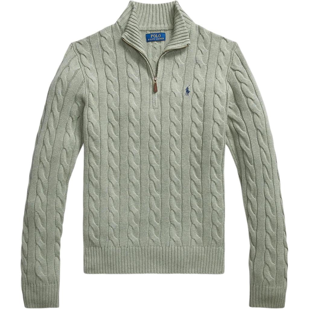 Polo Ralph Lauren FW25 Pony Embroidered Cable Knit Cotton High Neck Quarter Zip Pullover Sweater Standard Fit Men sweater Fern-Green 710810841-509
