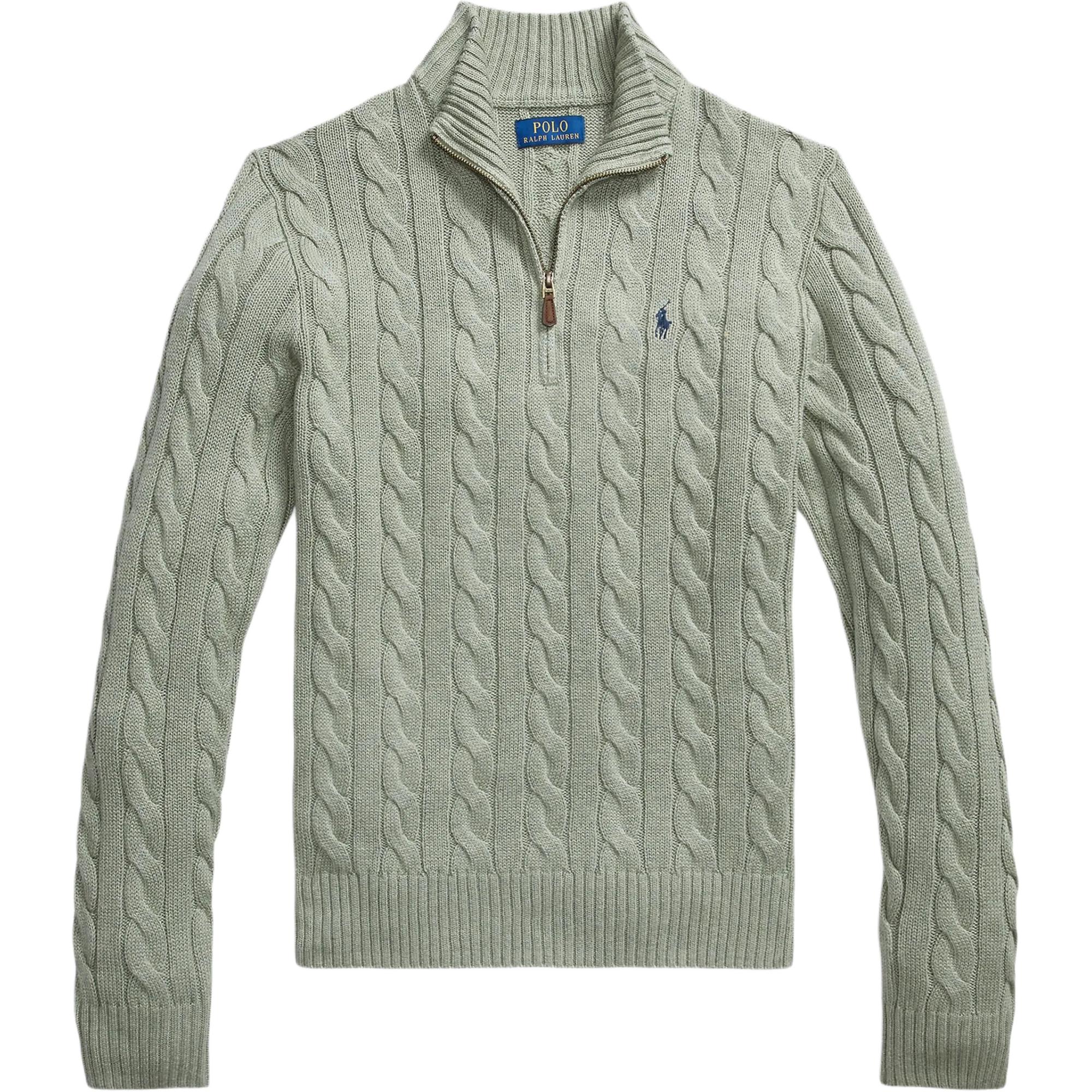 

Polo Ralph Lauren FW25 Pony Embroidered Cable Knit Cotton High Neck Quarter Zip Pullover Sweater Standard Fit Men sweater Fern-Green 710810841-509 XL
