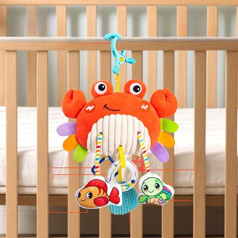 Baby Plush Crab Pull Rope Rattle Carriage Toy With Visual And Grasp Skills For Newborns
