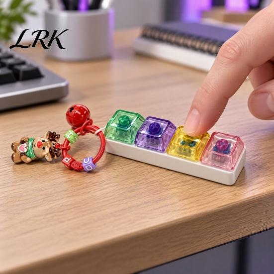 Trendy Bag Charm for Teenagers Christmas Mechanical Keyboard Fidget Keychain, Push Button Stress Relief Desktop Decompression Gadget Toy with Reindeer