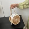 Rattan Bag Female Summer Straw Bag Cute Pearl Chain Shoulder Bag Braided Small Round Bag