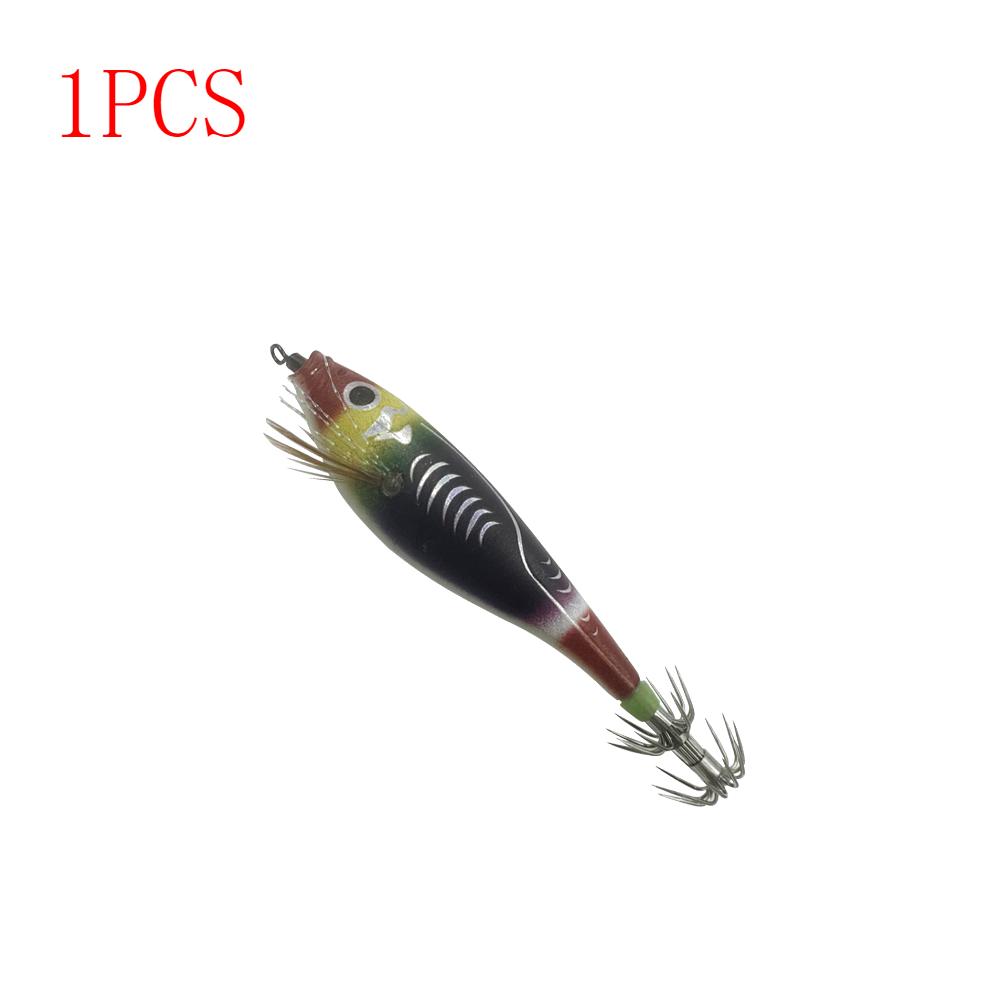 3 To 1 PCS Shrimp Fishing Bait Squid Fish Hook Wooden Octopus Fishing Bait Cuttlefish Artificial Fishing Bait Hard Bait Swinging Fishing Gear