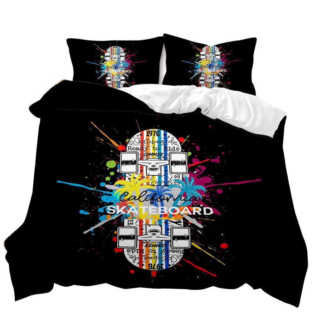 3D Digital Printing Size Skateboard Element Design Bed Three-Piece Set, Bed Sheet Three-Piece Set