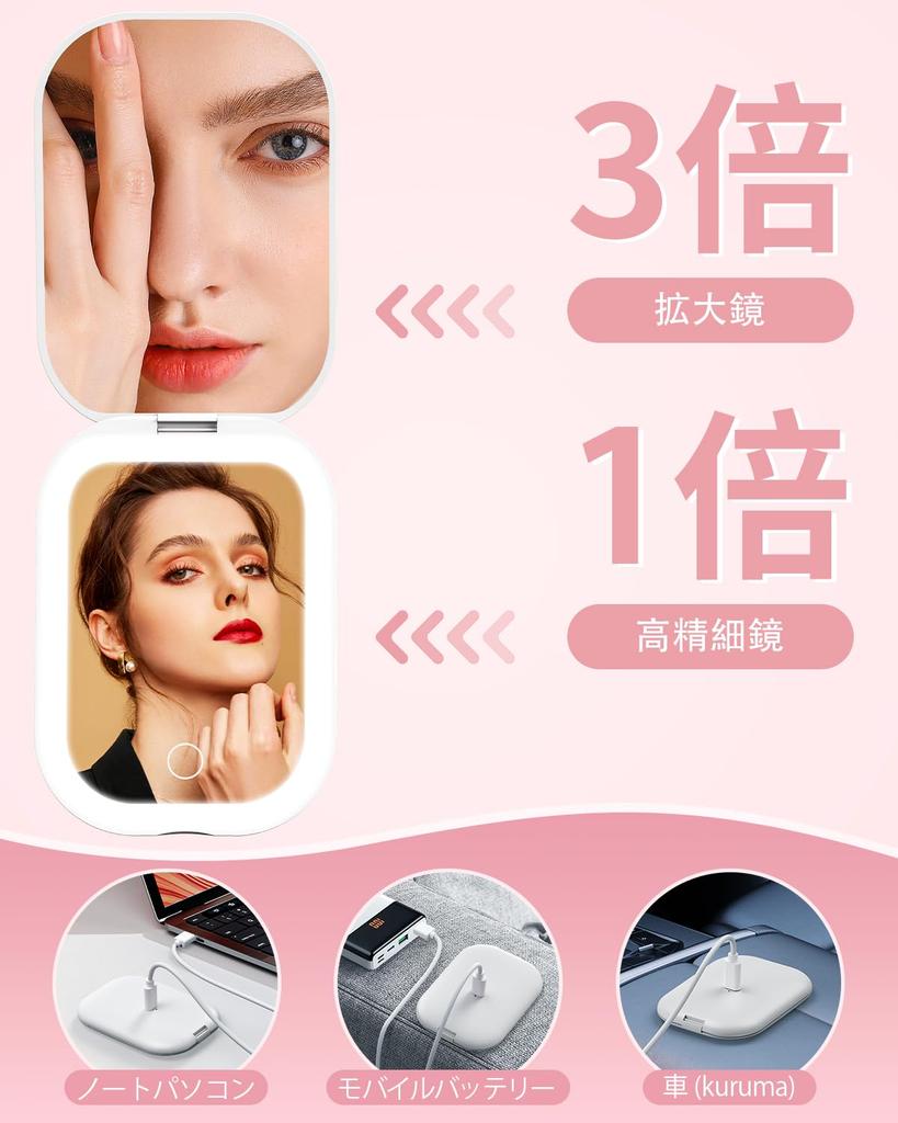 LED Makeup Cute Handheld Folding Adjustable Easy To Carry 1X/3X Double-Sided Mirror, Compact, Magnifying, Portable, Mirror, Mirror, Mirror,