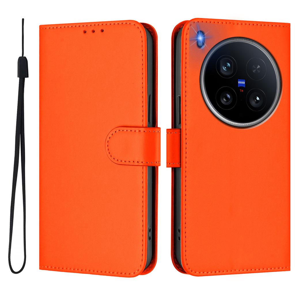 For Vivo X200 Ultra 5G Case Solid Color Wallet Leather Phone Cover with Strap