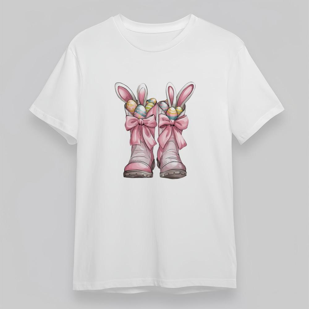 

Women s Plus Size Classic T Shirt Easter Bunny Boots Colorful Egg Design Tee M