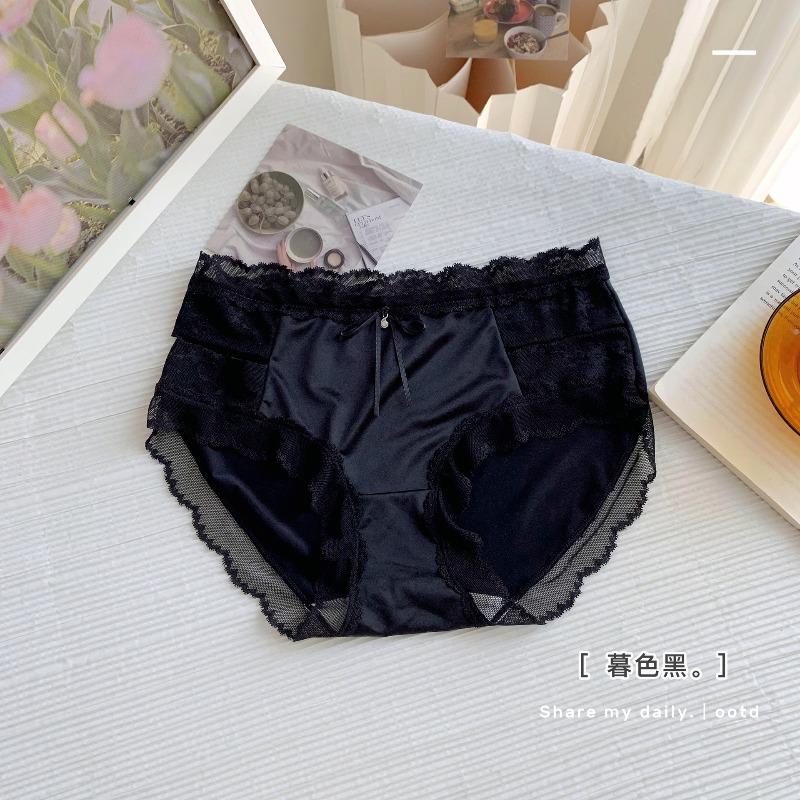 

Жіночі трусики з мереживом і бантом, глянцеві видалені сексуальні трусики з жакардової білизни XL чорний