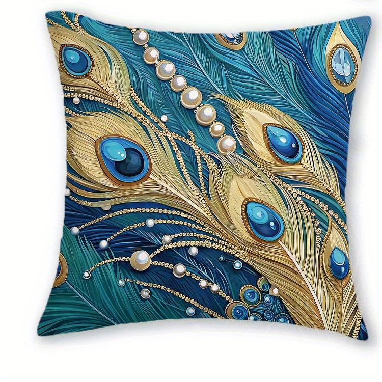 

1/4pcs Bohemian Peacock Throw Pillow Covers Vintage Blue Gold Decorative Cushion Cases for Home Living Room Bedroom Sofa 45x45cm-1pcs