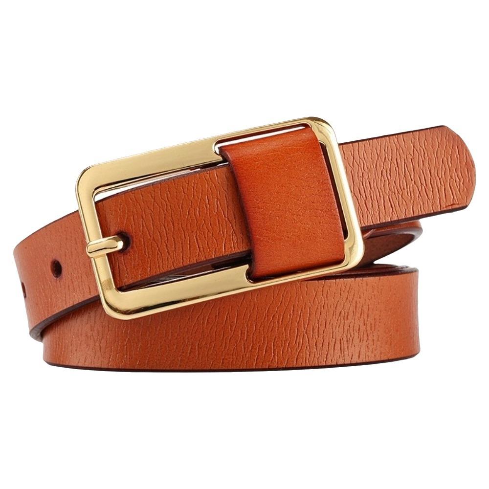 Solid Color Thin Waist Belt Metal Buckle Women Waistband Fashion Genuine Leather Belt Daily