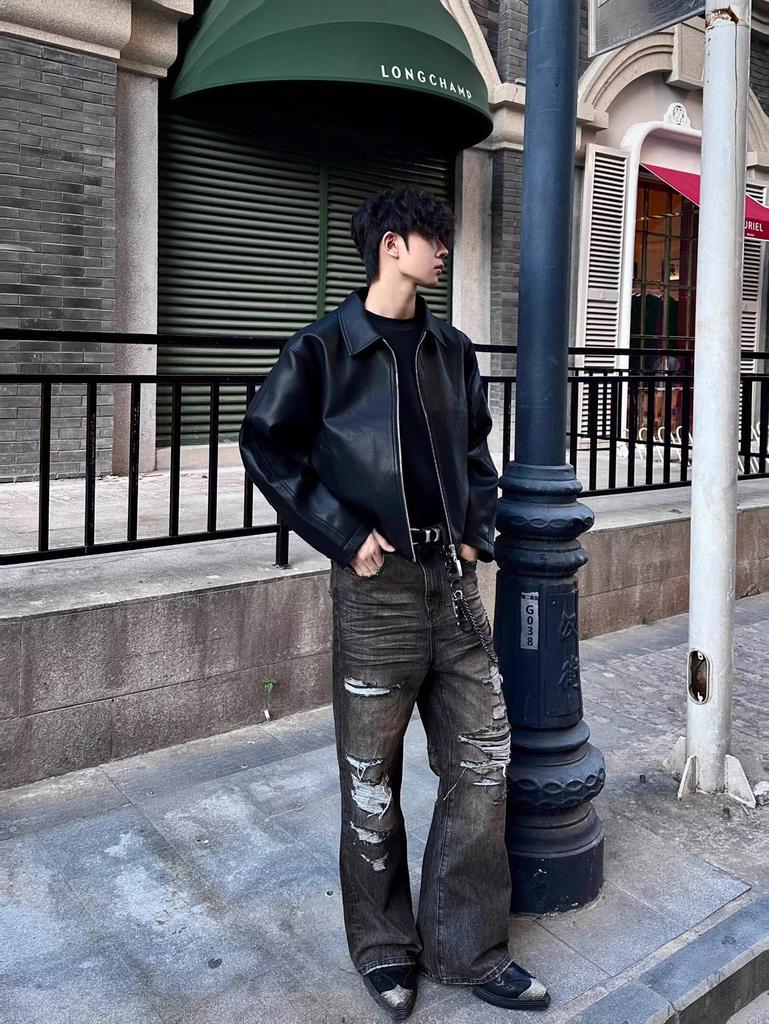 Men's American Style Loose Fit PU Leather Jacket - Autumn/Winter 2025 Edition