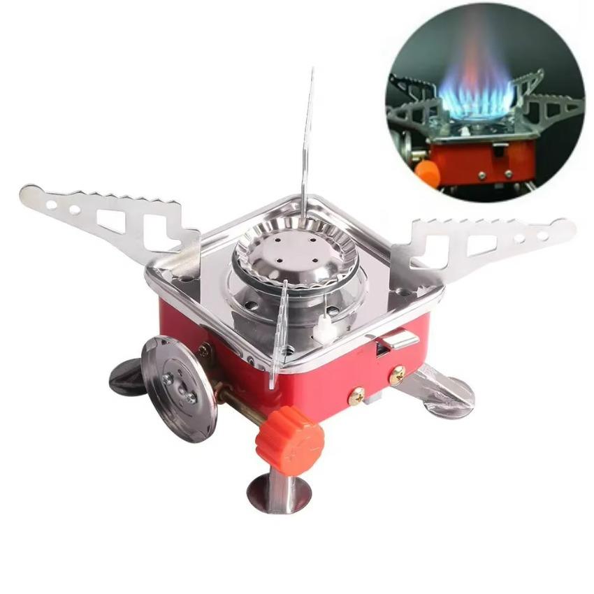 Cooking Stove Portable Outdoor Camping Combustor Cooker Cookware Travel Picnic BBQ Gas Furnace Stainless Steel Foldable Square