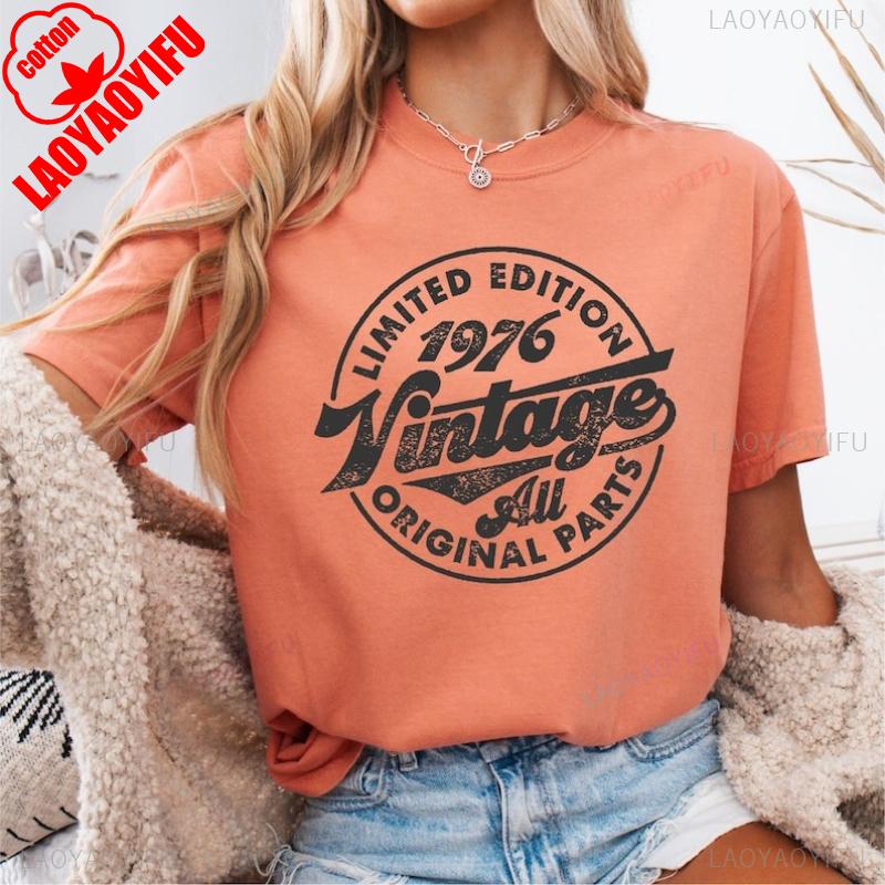 Vintage 1976 Unisex Tee Funny 49th Birthday Gift Nostalgia Style Printed Tshirt Tops High Quality Cotton Crewneck Shortsleev