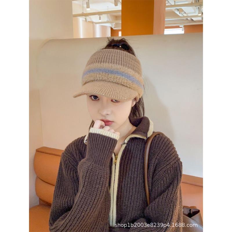 Women S Winter Warm Knit Hat Adjustable Ponytail Empty Top Baseball Cap Ear Protection