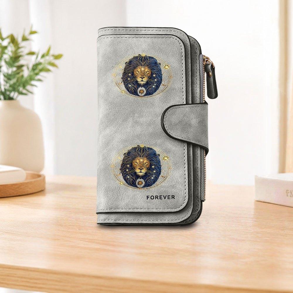 Gold Lion Head Long Zipper Wallet, Large Capacity Card Holder, Unisex Clutch Bag, Fashionable Zipper Coin Purse, Suitable for Daily Use, A Great Gift