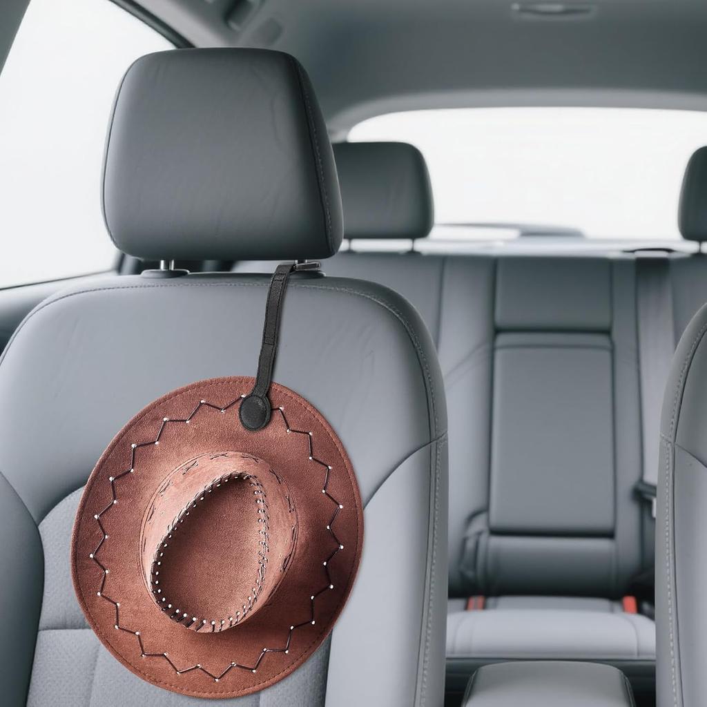 2 Pcs Cowboy Hat Holder for Truck- Car Hats Organizer Accessories- Magnetic Clip Leather Hat Rack for Car- Headrest Hat Hanger Vehicle for Travel On