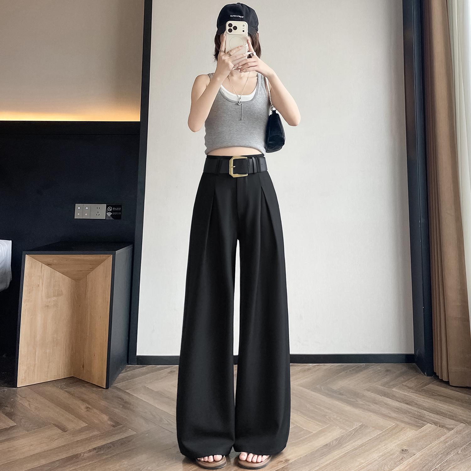 Women s Gray High-Waisted Loose Wide-Leg Floor-Length Pants - Spring Collection XL