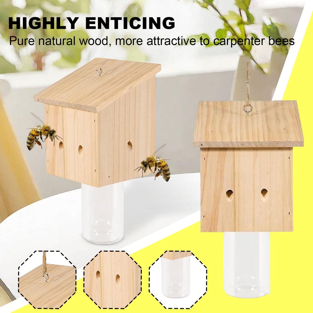 Wooden Suspended Bee Trap, Insect Bee Trap With Detachable Cover