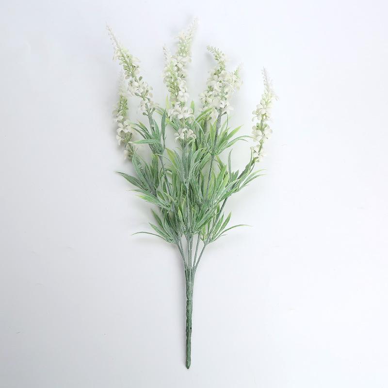 7 Head Flocked Lavender Flower Bouquet Partition Fence Decoration Artificial Lavender Flower