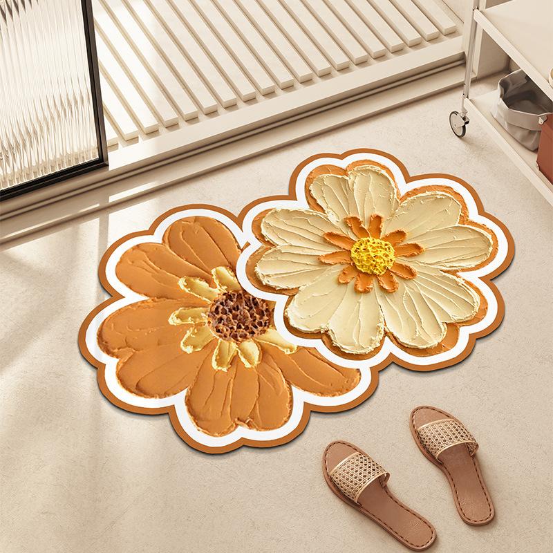 Small Fresh Flowers Diatom Mud Mat Home Bathroom Cute Flower Non-slip Mat Bathroom Absorbent Quick Drying Mat