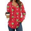 Women's Fashion Hoodies V Neck Long Sleeve Christmas Printed Drawstring Casual Loose Pullover Tops