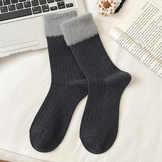 Yousheng Women Color-Block Boot Socks Thick Warm Casual Socks with Fuzzy Cuffs Winter Crew Socks for Daily Errands Sports Home Lounging