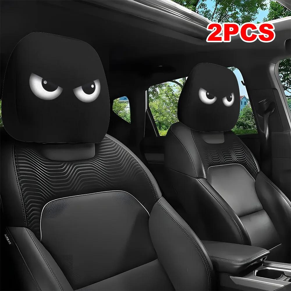 2PCS Funny Slanted-Eye Cartoon Car Headrest Cover - Halloween Christmas Holiday Auto Interior Decor