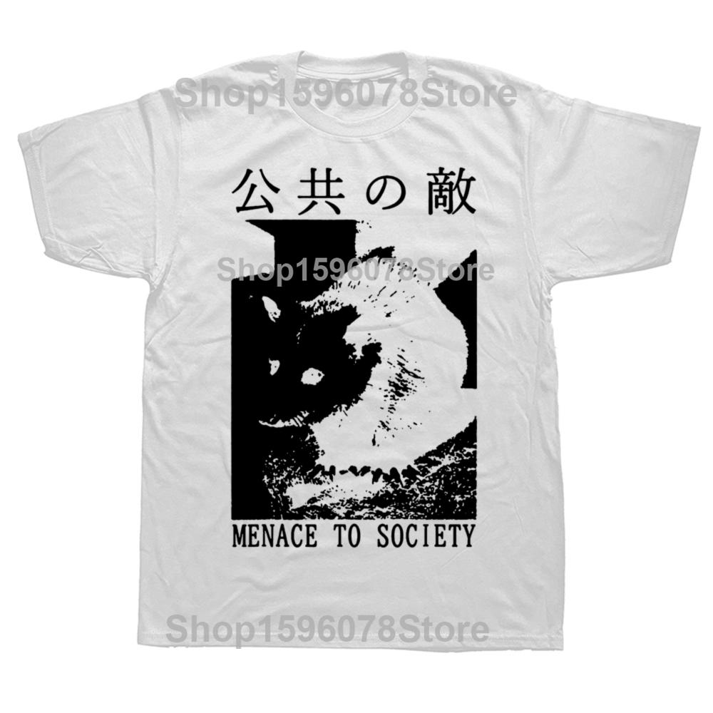 Funny Menace To Society Opossum Graphic T Shirts Men Pure Cotton Humor Streetwear Tee Shirt Short Sleeve Unisex Loose Clothing
