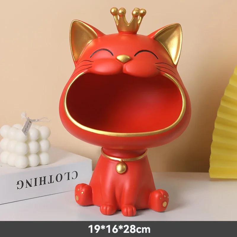 Cute Tiger 2022 Lucky Cat Figurines Money Box Tray Snack Food Storage Holder Desk Ornaments Chinese New Year Home Decoration
