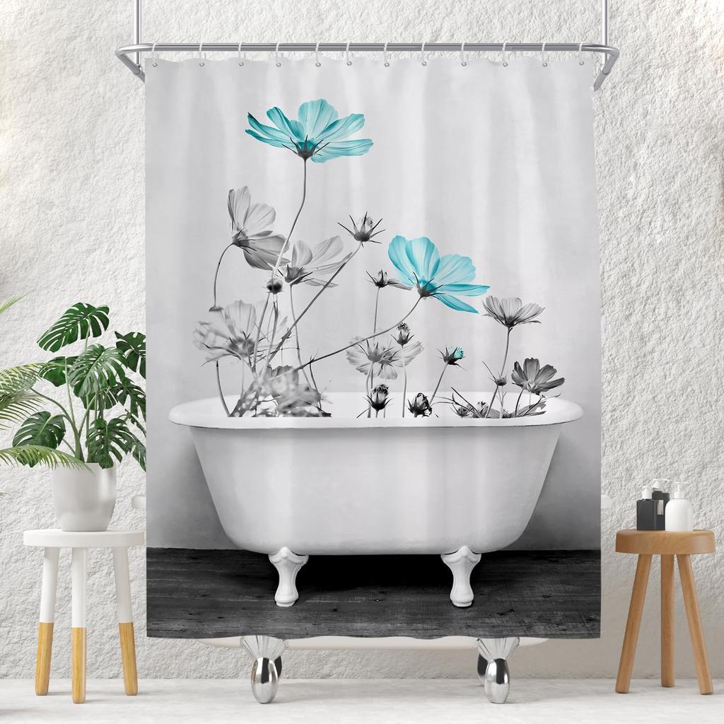 Colorful Shower Curtain for Bathroom Set Abstract Floral Mountain Forest Lake Watercolor Art Bright Natural Painting Landscape