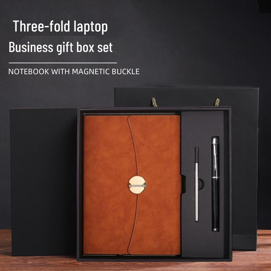 Premium Three-Fold Laptop Gift Set with Custom Corporate Logo - High-End Business Meeting Notebook