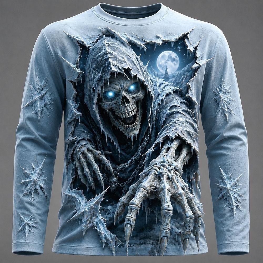 Halloween Men's 3D Printed Long-Sleeved T-Shirt Horror Skull Pattern Base Shirt Festival Gift Cosplay Men's T-Shirt Streetwear