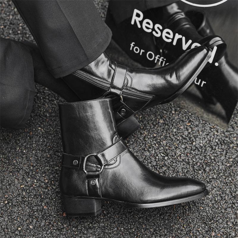 

мужская мода панк хип-хоп высокие челси дизайнерские туфли с острым носком ковбойские оригинальные кожаные ботинки крутые модные мотоциклетные боты 280 чёрный