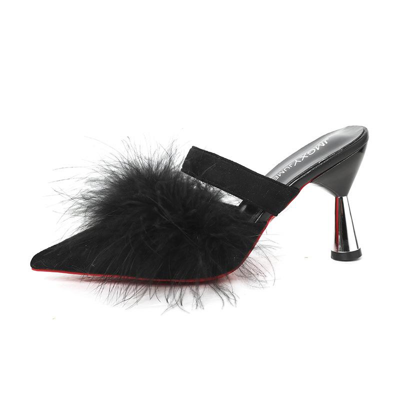 

Сандалии Mao Mao 2024 новые модные тапочки на высоком каблуке женские туфли с острым тонким каблуком сумка на голову полутапочки Muller женские 38