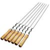 55cm BBQ Skewers Long Handle Shish Kebab Barbecue Grill Sticks Wood BBQ Fork Stainless Steel Outdoor BBQ Cooking Tool Supplies