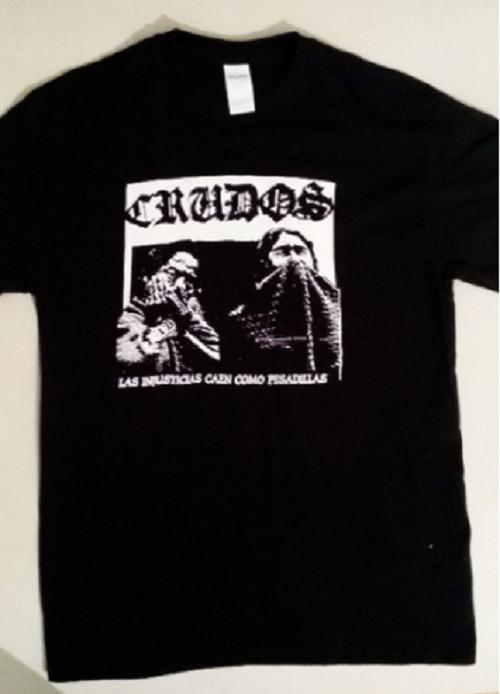 New Crudos Injusticias Hardcore Punk Band Black T-shirt with Hand Pulled Silkscreen S