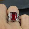 Vintage Ruby Men's Punk Jewelry Fashion Zircon Crystal Ring