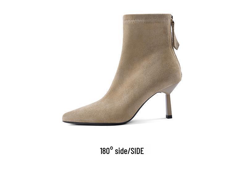 2025 Autumn/Winter Stretch Suede Stiletto Heel Pointed Toe Ankle Boots – Sexy, Soft, Comfortable Sock Design