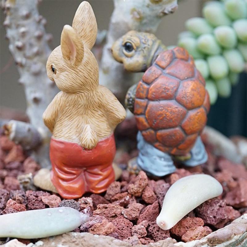 1PCS The Bunny Standing Rabbit Outdoor Garden Statue Turtle Hedgehog Statue Full Color Finish Small Animals Decorations