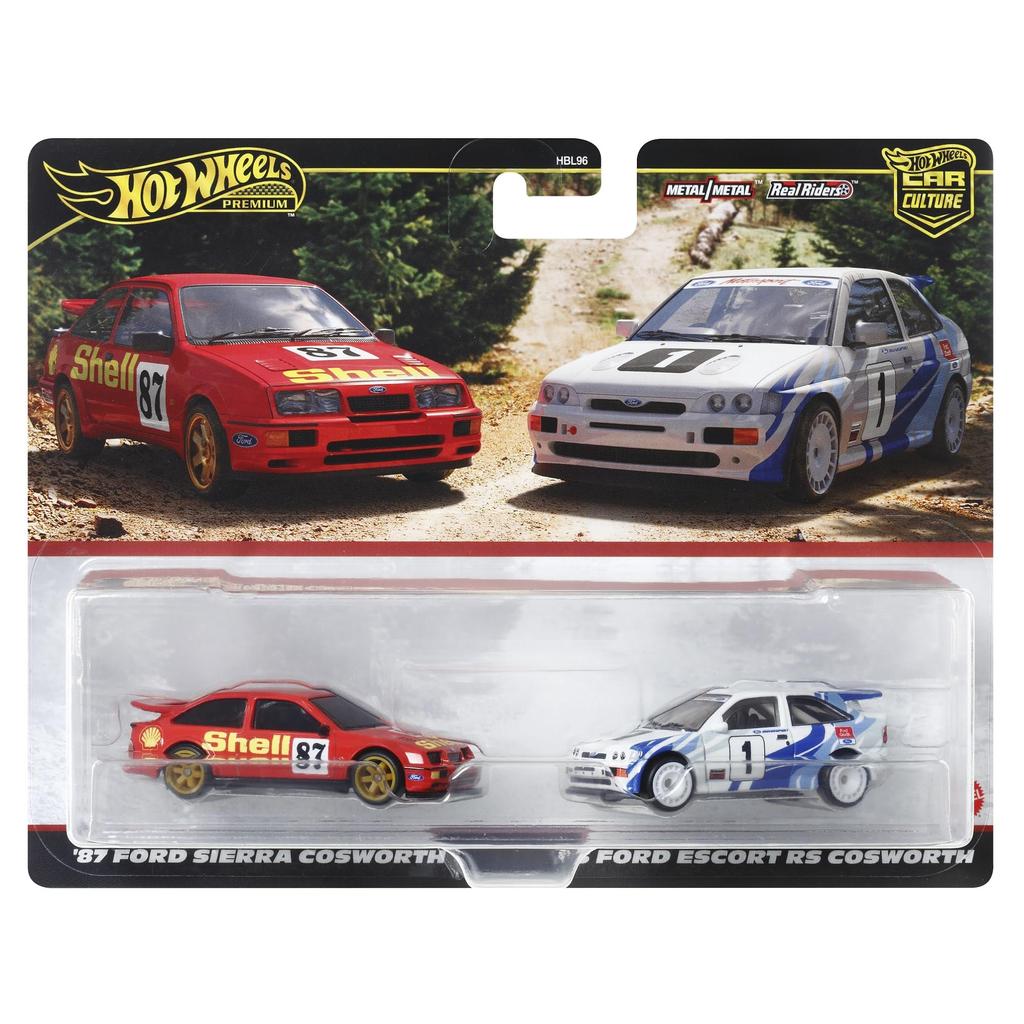 Hot Wheels Premium 2-Pack '93 Ford Escort RS Cosworth / '87 Ford Sierra Cosworth [Diecast Car] [Ages 3 and Up] HRR73