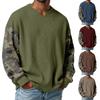 Men's Camouflage Stylish V-Neck Ribbed Textured Long-Sleeve T-Shirt